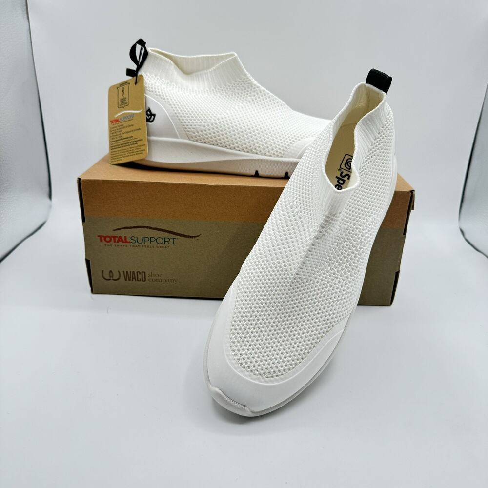 Spenco Yoga Stretch Women's Size 9.5 B White Knit Pull On Orthotic Sneakers NEW